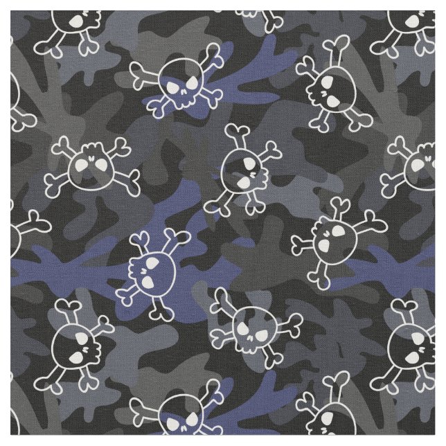 Tecido Crânios Padrão de Camo Azul da Cinza Negra (Detalhe)
