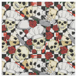 Tecido Crânios Vestindo Chef Hats Rosas vermelhas Chef Pa