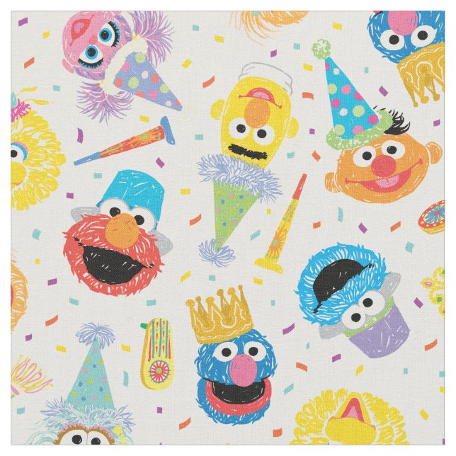 Tecido Crayon Sesame Pals Party Pattern (Detalhe)