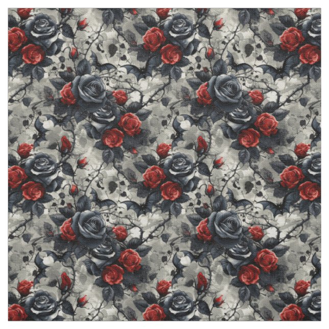 Tecido Create Your Own Bats Red Black Roses Gothic Grey (Modelo)