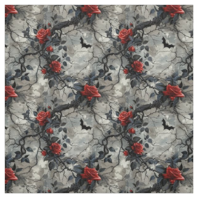 Tecido Create Your Own Bats Red Roses Gothic Grey (Modelo)