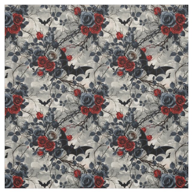Tecido Create Your Own Black Red Silver Roses Gothic Grey (Modelo)
