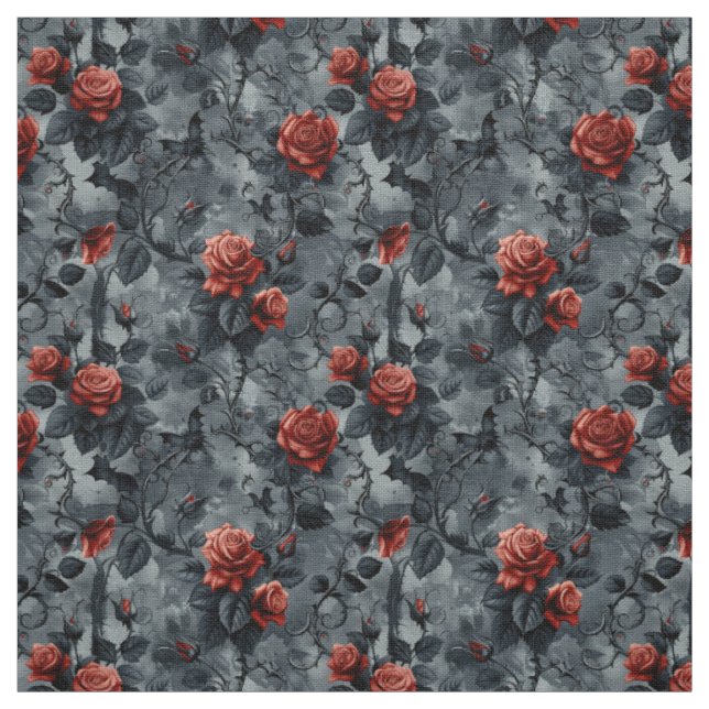 Tecido Create Your Own Blood Red Roses Bats Gothic Grey (Modelo)