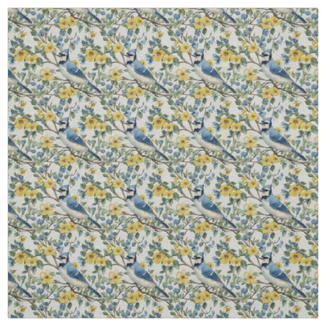 Tecido Create Your Own Blue Jays Yellow Flowers (Modelo)