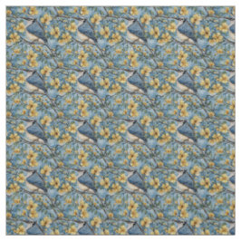 Tecido Create Your Own Blue Jays Yellow Flowers Blue