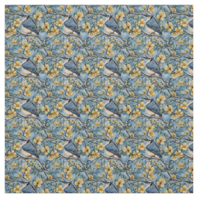 Tecido Create Your Own Blue Jays Yellow Flowers Blue (Modelo)
