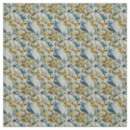 Tecido Create Your Own Blue Jays Yellow Flowers Green