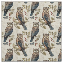 Tecido Create Your Own Brown Blue Owls Butterflies