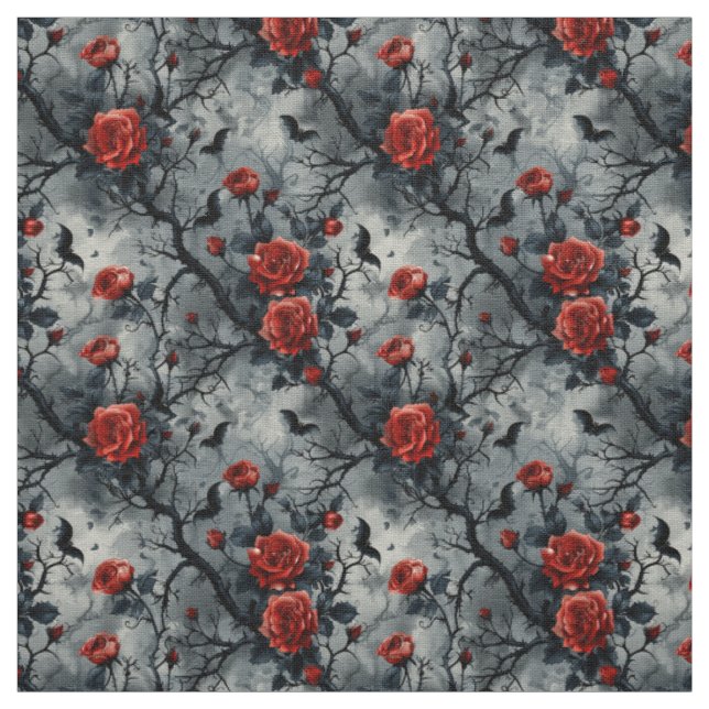 Tecido Create Your Own Gothic Bats Red Roses Grey (Modelo)
