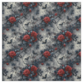 Tecido Create Your Own Gothic Red Roses Bats Grey