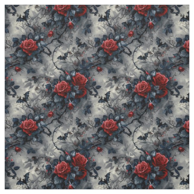 Tecido Create Your Own Gothic Red Roses Bats Grey (Modelo)