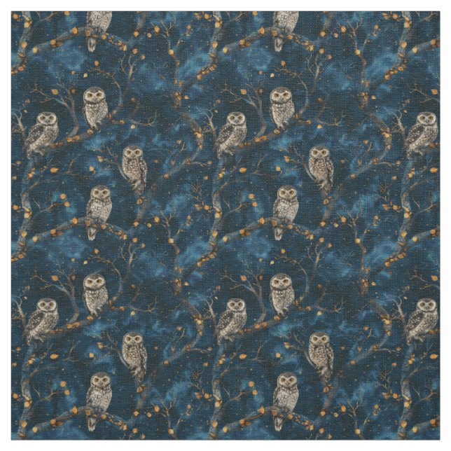 Tecido Create Your Own Magical Blue Gold Winter Owls (Modelo)