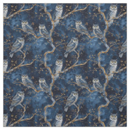 Tecido Create Your Own Mystical Blue Gold Winter Owls