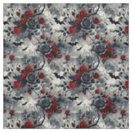 Tecido Create Your Own Red Black Roses Bats Gothic Grey