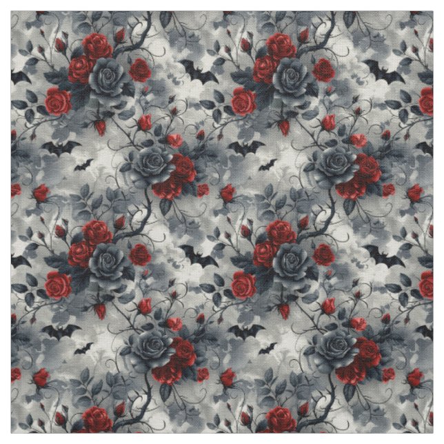 Tecido Create Your Own Red Black Roses Bats Gothic Grey (Modelo)