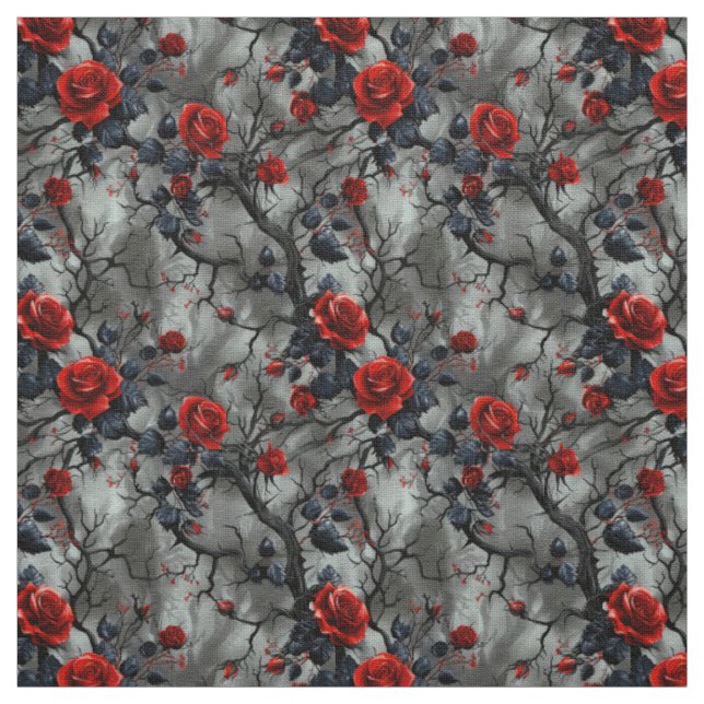 Tecido Create Your Own Thorny Blood Red Roses Gothic Grey (Modelo)