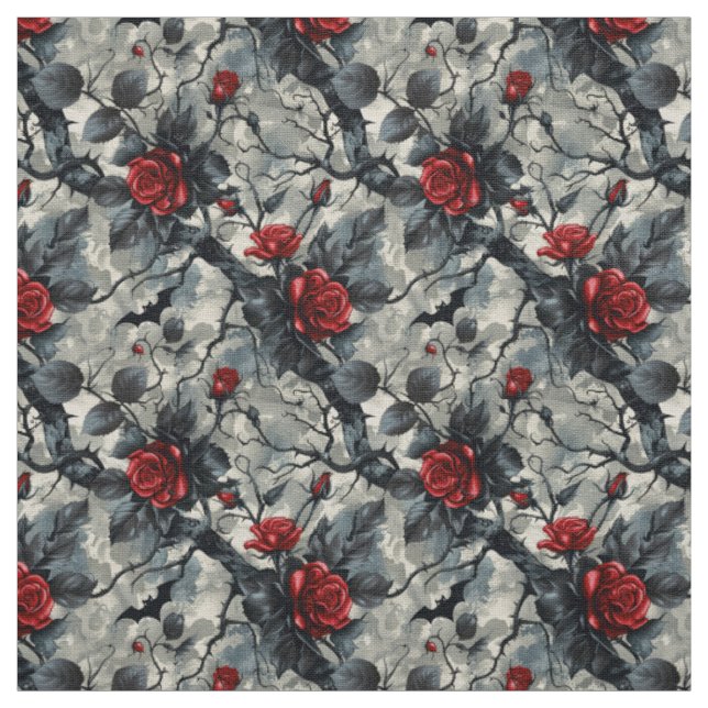 Tecido Create Your Own Thorny Red Roses Gothic Grey (Modelo)