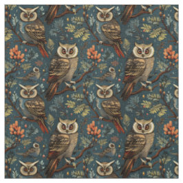 Tecido Create Your Own Winter Brown Owls Berries Blue