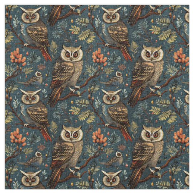 Tecido Create Your Own Winter Brown Owls Berries Blue (Modelo)