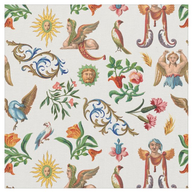 Tecido Criaturas mitológicas de aves italianas renascenti (Detalhe)