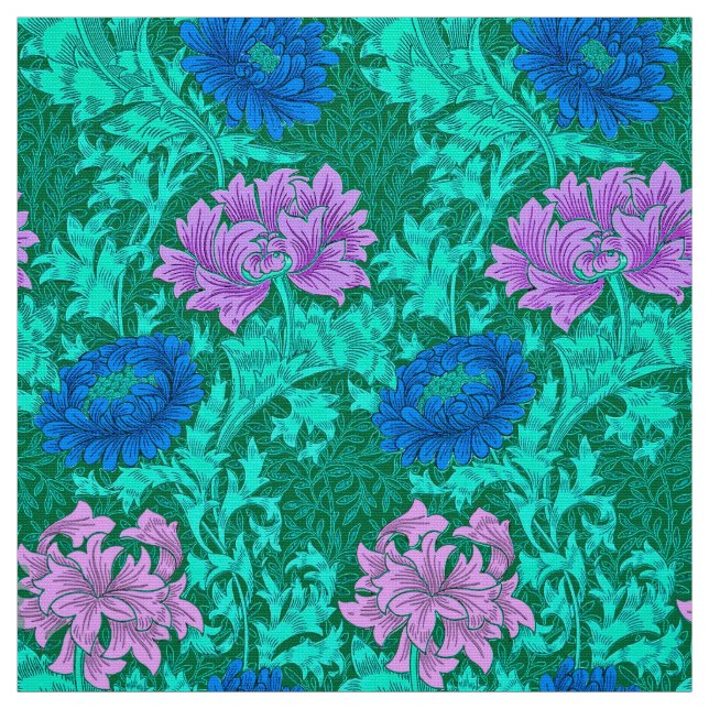 Tecido Crisântemos, Aqua e violeta de William Morris (Modelo)