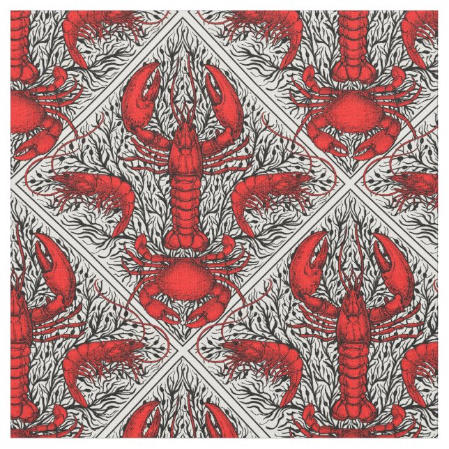 Tecido Crustáceos a vermelho, preto e marfim (Detalhe)