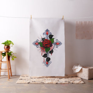 Tecido Cruz de Prata com Rosa vermelha