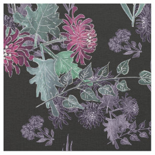 Tecido Crysântemos de aquarela flores florescendo