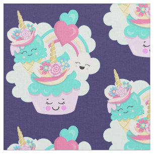 Tecido Cupcake bonito e padrão de Sorvete feliz
