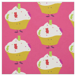 Tecido Cupcake gomoso de sorriso do urso