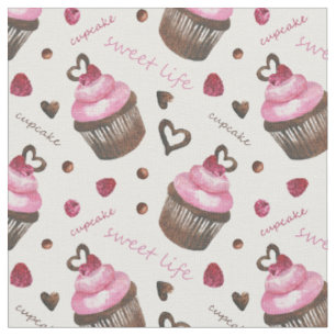 Tecido cupcakes de aquarela