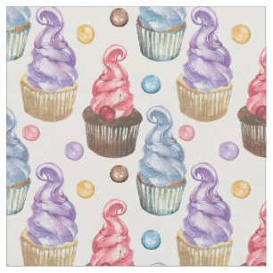 Tecido cupcakes de aquarela coloridos