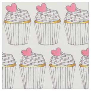 Tecido Cupcakes De Coração Rosa Glacés De Bolo Espingarda