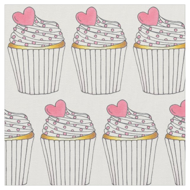 Tecido Cupcakes De Coração Rosa Glacés De Bolo Espingarda (Detalhe)