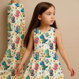 Tecido Cute Baby Dinosaur Teal Nursery Dino Fabric Print