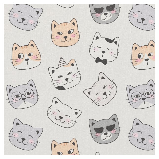 Tecido Cute Cat Faces Cotton Fabric (Detalhe)