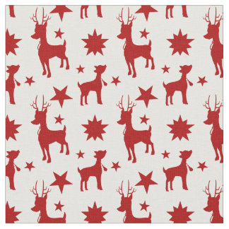 Tecido Cute Christmas pattern with red reindeer and stars