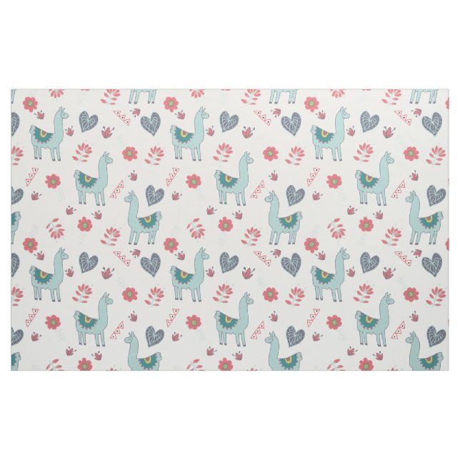 Tecido Cute Llama Flower Hearts Folk Art Doodle (Fat Quarter)