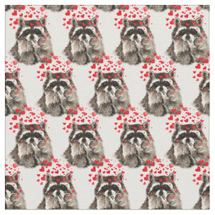 Tecido Cute Raccoon soprando beijo amor coração divers