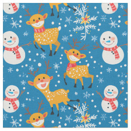 Tecido Cute Reindeer E Snowman