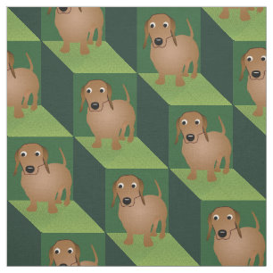 Tecido Dachshund em cubos verdes
