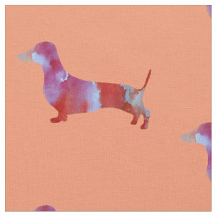 Tecido Dachshund Watercolor Art Rosa