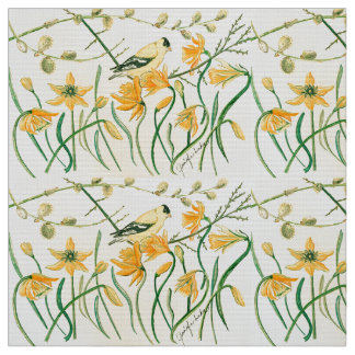 Tecido Daffodils e Goldfinches