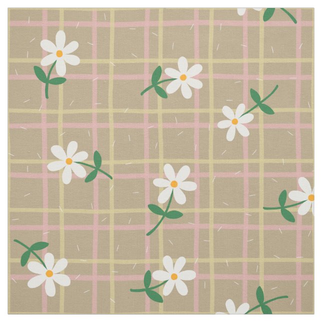 Tecido Daisies on Brown Plaid (large scale) (Modelo)