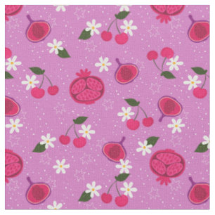 Tecido Daisy floral de fruta de romã roxa
