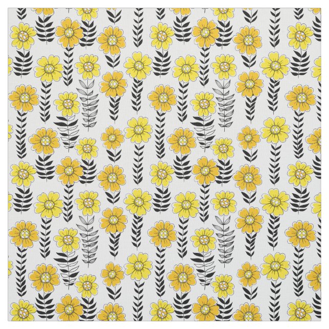 Tecido Daisy rabiscos em amarelo e preto (Modelo)