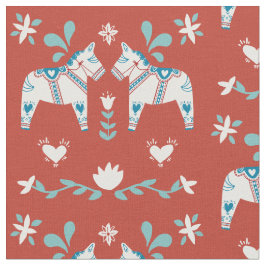 Tecido Dala Horse Folk White Christmas