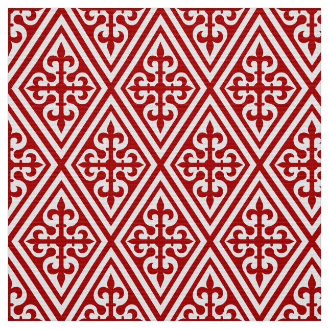 Tecido Damáscara Cruzada Medieval - Vermelho Profundo e B (Modelo)