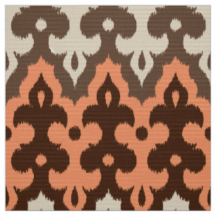 Tecido Damasco, Brown, Taupe & coral de Ikat do