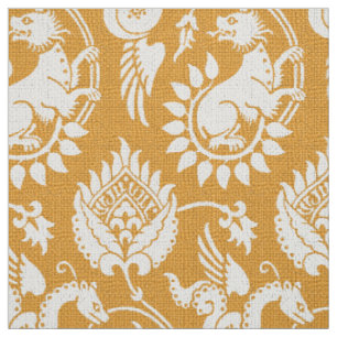 Tecido Damasco com Serpentes Alas, Branco em Marigold